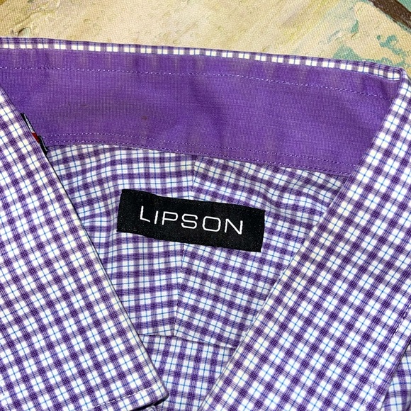 LIPSON - Men’s Lilac Checkered Dress Shirt - Picture 5 of 8